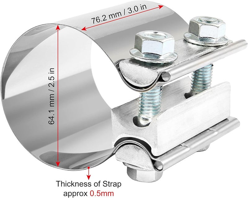 DOCAS 2.5 Inch 2 1/2 Butt Joint Exhaust Band Clamp Sleeve Stainless Steel 1pc - Image 2